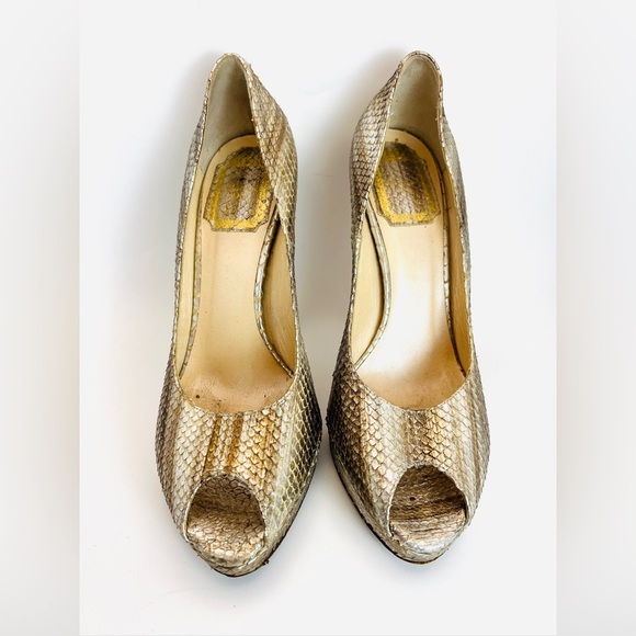 Christian Dior Platinum Snake Skin Peep-toe Heels 36 - Picture 2 of 15
